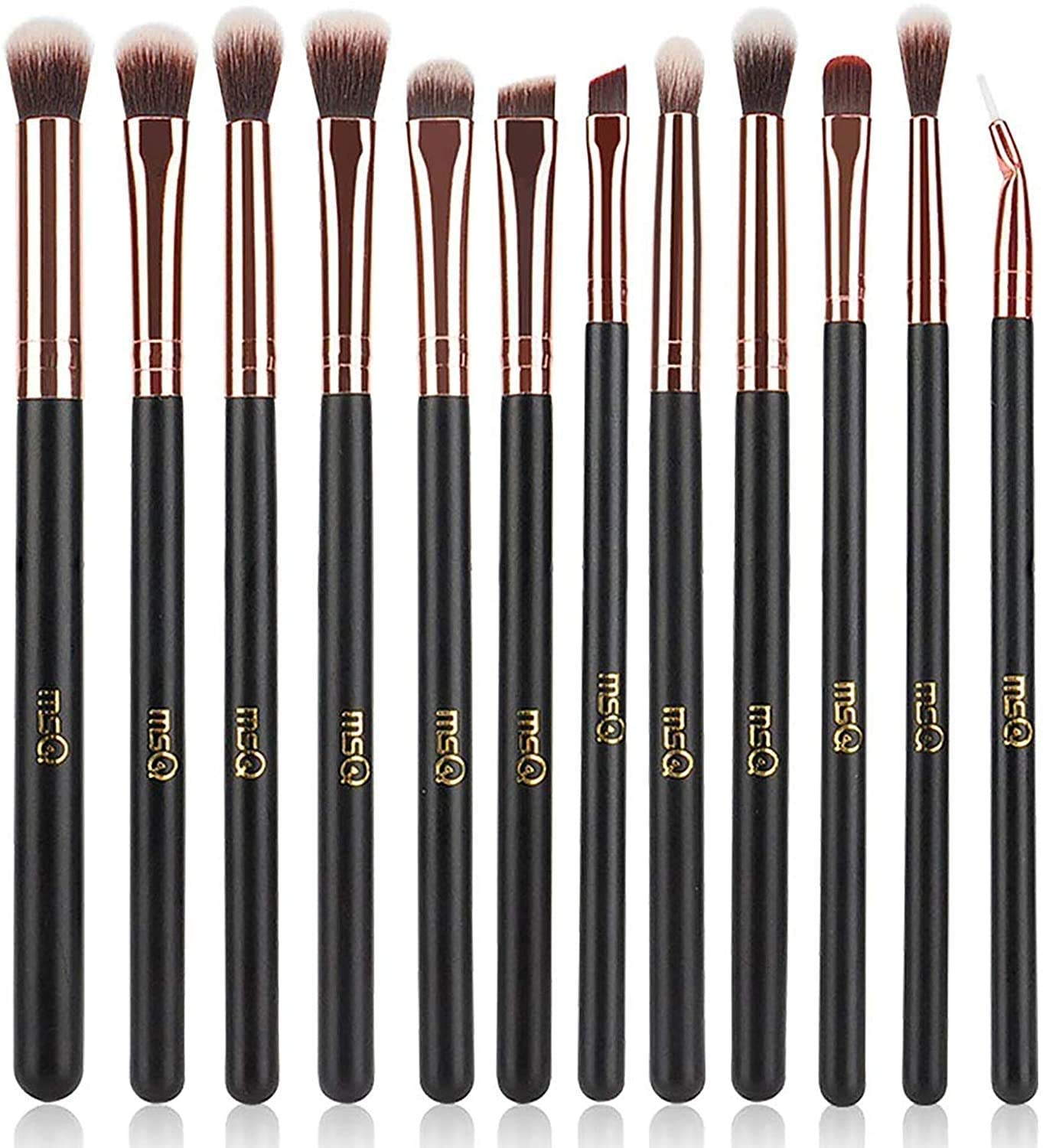 Eye Makeup Brushes 12Pcs Rose Gold Eyeshadow Makeup Brushes Set with Soft Synthetic Hairs & Real Wood Handle for Eyeshadow, Eyebrow, Eyeliner, Blending(Without Bag)