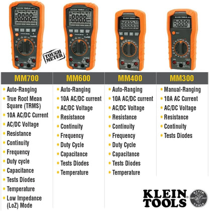 MM600 Multimeter, Digital Auto-Ranging, AC/DC Voltage and Current, Temperature, Frequency, Continuity, More, 1000V