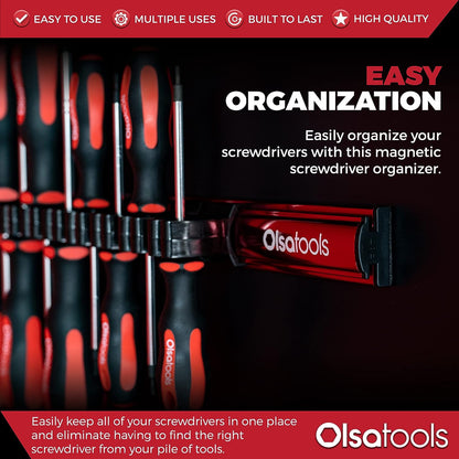 Magnetic Screwdriver Organizer | Professional Quality Tool Holder | Fits up to 16 Screwdrivers | Red