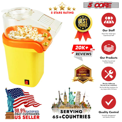 5Core Popcorn Machine 16 Cup Hot Air Popper Mini Portable Electric Pop Corn Maker YELLOW