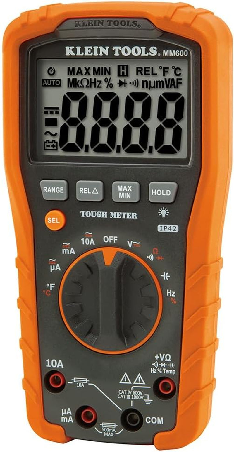 MM600 Multimeter, Digital Auto-Ranging, AC/DC Voltage and Current, Temperature, Frequency, Continuity, More, 1000V