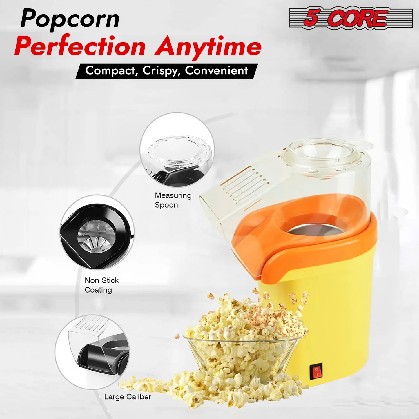 5Core Popcorn Machine 16 Cup Hot Air Popper Mini Portable Electric Pop Corn Maker YELLOW