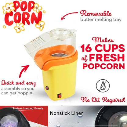 5Core Popcorn Machine 16 Cup Hot Air Popper Mini Portable Electric Pop Corn Maker YELLOW