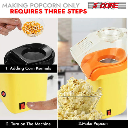 5Core Popcorn Machine 16 Cup Hot Air Popper Mini Portable Electric Pop Corn Maker YELLOW